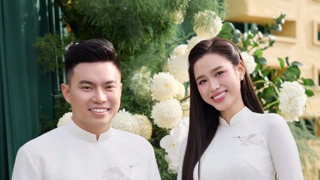 Chiếc áo dài Hoa hậu Đỗ Hà mặc trong ngày trọng đại lấy cảm hứng từ quê hương