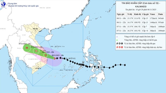 Bão số 13 tăng cấp, đêm nay 6/11 ảnh hưởng trực tiếp đến Nam Trung Bộ