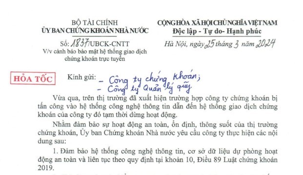 VNDIRECT, PTI và IPAAM bị tấn công mạng: Ủy ban Chứng khoán nhắc đến lỗ hổng bảo mật