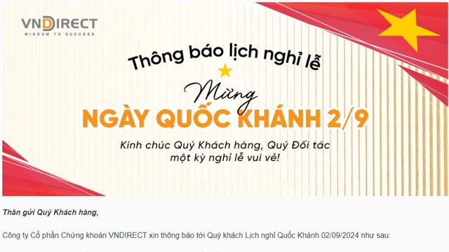 Lịch nghỉ lễ Quốc khánh 2/9 của các công ty chứng khoán