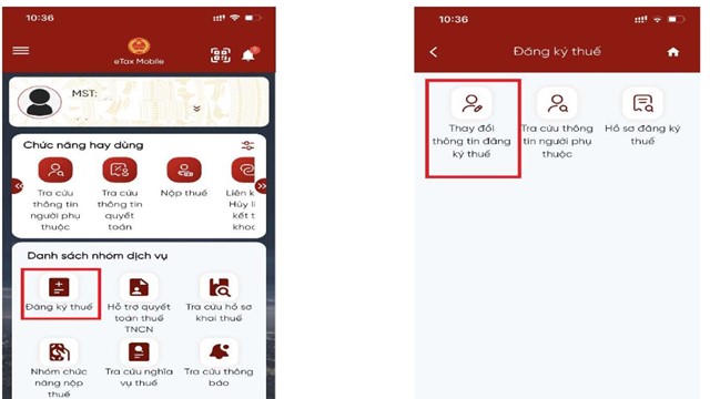 Hướng dẫn người nộp thuế cập nhật, thay đổi thông tin đăng ký thuế qua app Etax Mobile