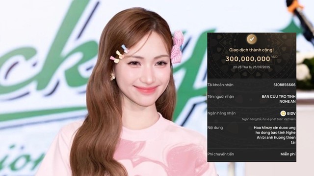 Hòa Minzy ủng hộ 300 triệu đồng giúp bà con vùng lũ Nghệ An