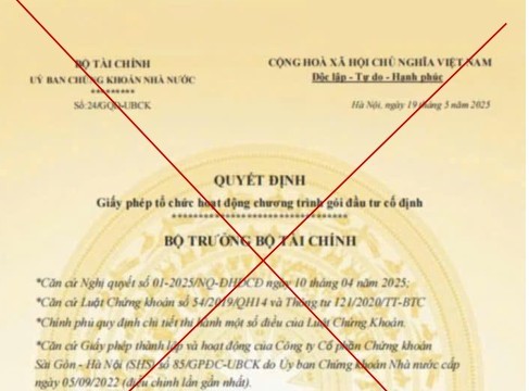 Ủy ban Chứng khoán Nhà nước cảnh báo nhà đầu tư về văn bản giả mạo Bộ Tài chính