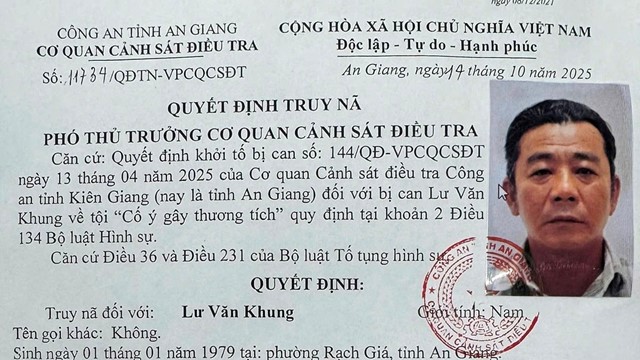 Công an phát lệnh truy nã Lư Văn Khung sinh năm 1979