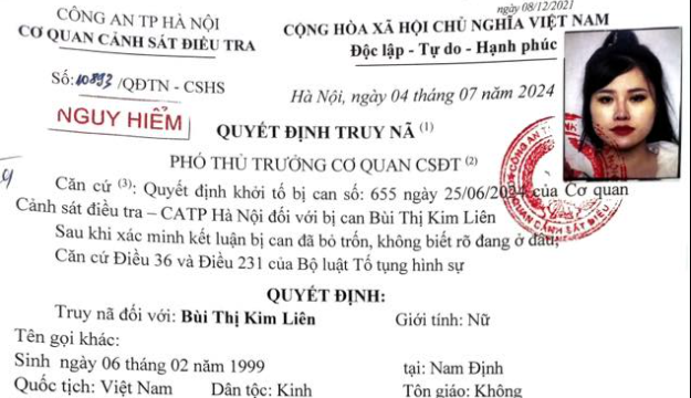 Phát lệnh truy nã Bùi Thị Kim Liên sinh năm 1999