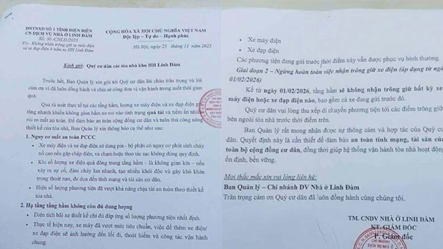 Chung cư đông dân nhất Hà Nội cấm gửi xe điện