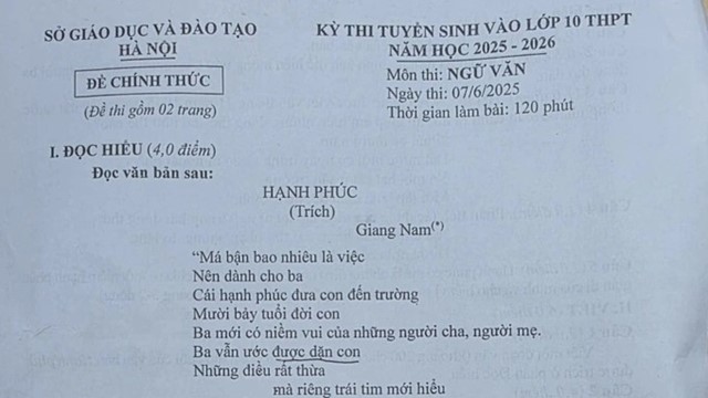 Đề thi và đáp án môn Ngữ văn kỳ thi vào lớp 10 TP. Hà Nội năm 2025 đầy đủ, chính xác nhất
