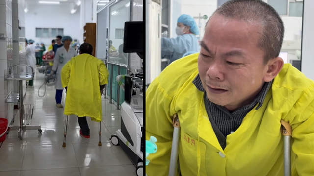 Nghẹn ngào cảnh cha khuyết tật chống nạng nói lời tiễn biệt con trai 25 tuổi trước giờ hiến tạng