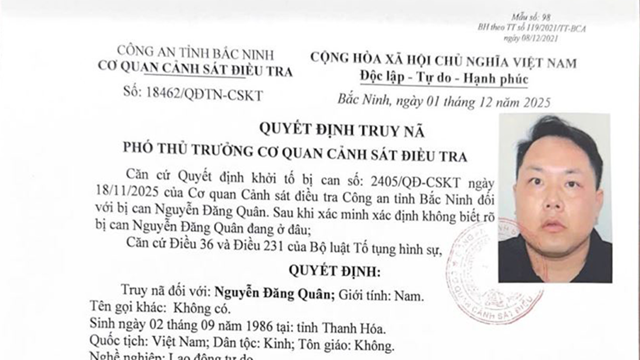 Truy nã Nguyễn Đăng Quân sinh năm 1986