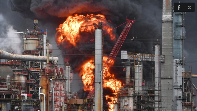 Cháy nhà máy lọc dầu khiến ít nhất 6 người bị thương, giải phóng hơn 200kg SO2 vào khí quyển: Phong tỏa nhiều tuyến đường, khẩn cấp điều động lực lượng cứu hộ đến hiện trường 