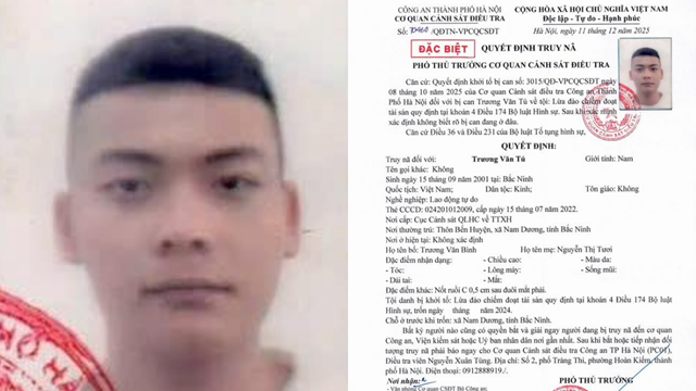 Truy nã đặc biệt Trương Văn Tú sinh năm 2001
