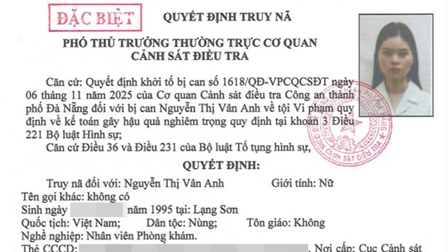 Truy nã đặc biệt kế toán Nguyễn Thị Vân Anh SN 1995